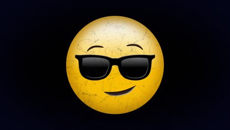 animación digital de la red de conexiones sobre la cara con gafas de sol emoji sobre fondo negro