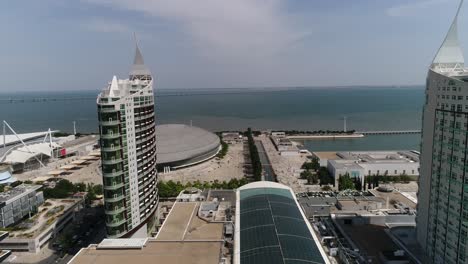 Aerial-footage-of-Park-of-The-Nations-in-Lisbon