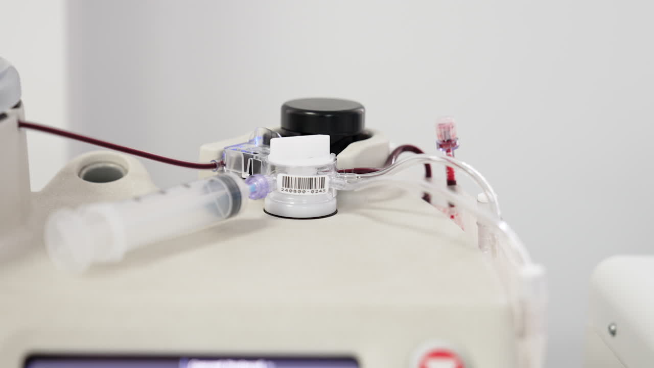 Modern machine with centrifuge for plasma extraction. PRP concentration preparing. Close up.