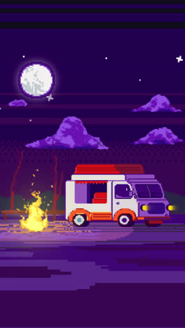 van de pixel art acampando bajo la luna