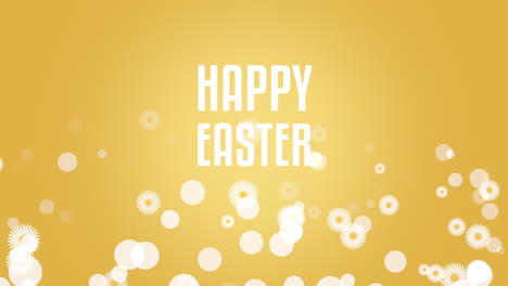 happy easter with flying white flowers on yellow gradient