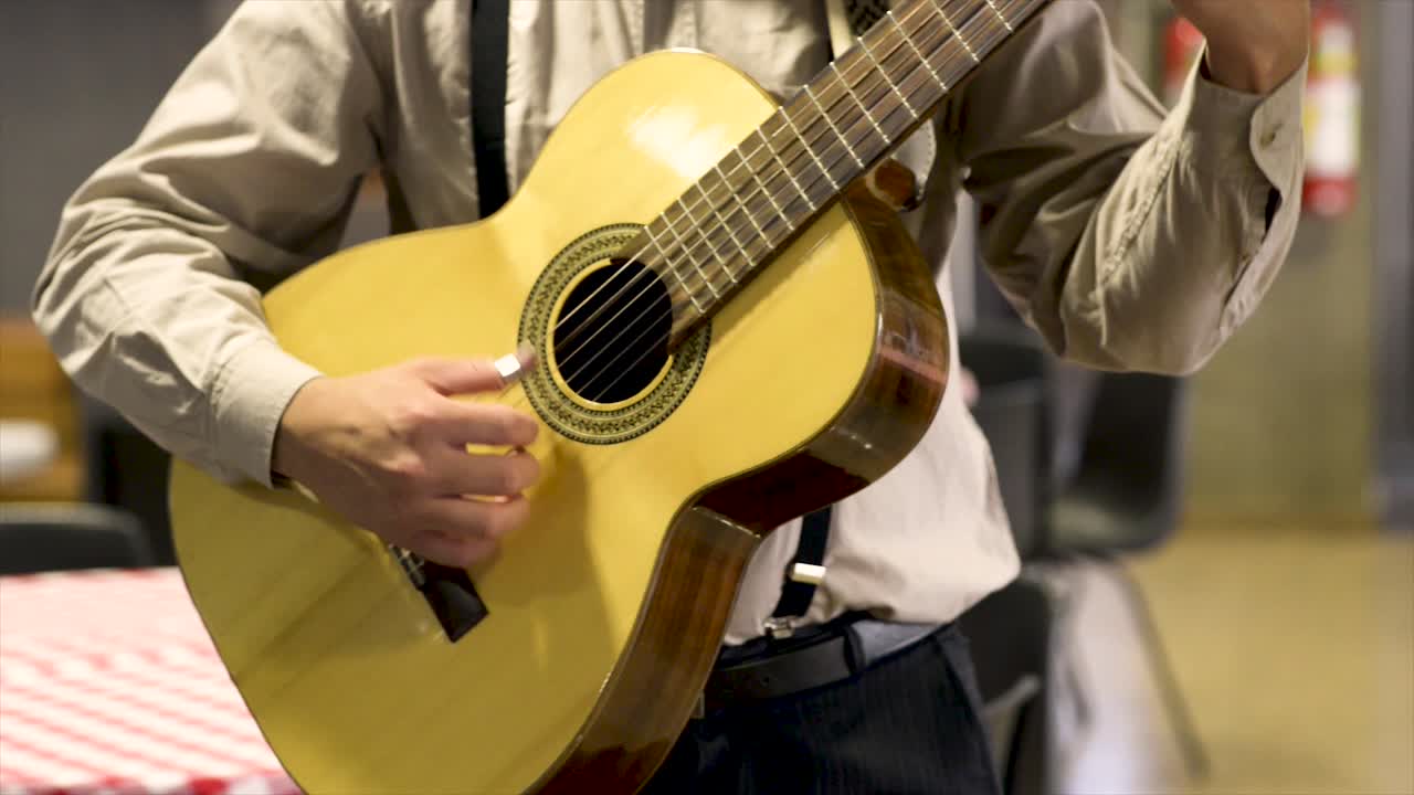 guitarrista de siete cuerdas en concierto, plano, video