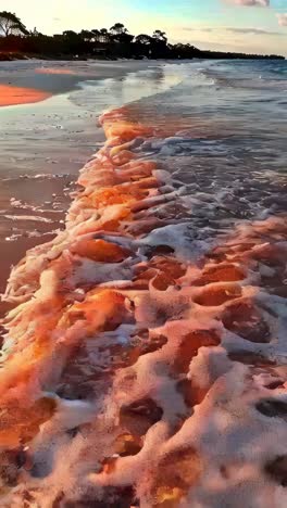ocean waves breaking on white sand beach at sunset