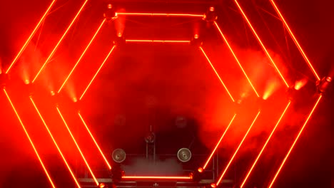 stage lighting with red and orange hexagon pattern