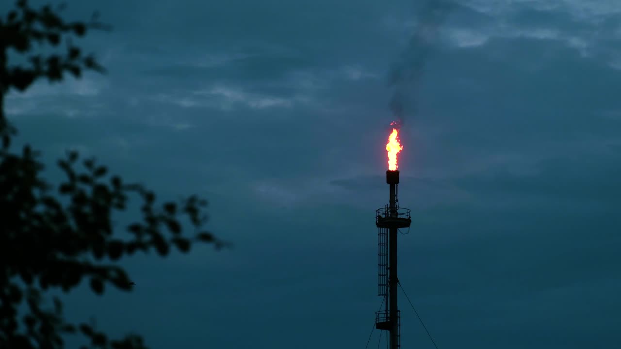 정유소 가스 굴이 어고 자연적인 환경에서 불을 고 있습니다.