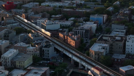 aerial view of the subway in brooklyn at sunrise. shot in new york city.