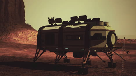 futuristic lunar habitat on the surface of an alien planet at sunset