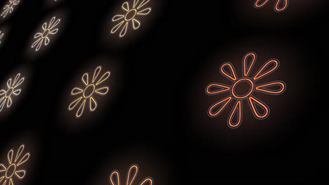 Abstrakte-Sommerblumen-Symbole-In-Reihen-Mit-Neon-LED-Licht