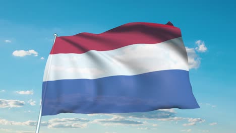 flag of netherlands with fabric structure against a cloudy sky (loopable)