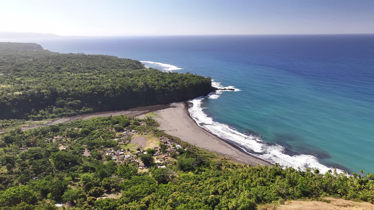 Amazing aerial view of settlement in bay in Tanna Island, Vanuatu. Ipikil village.