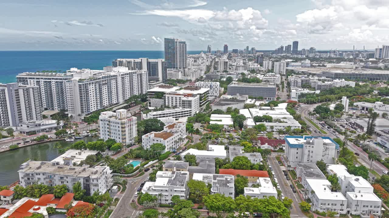 Miami Beach, Florida USA, Aerial View of Beachfront Buildings, City Streets and Traffic