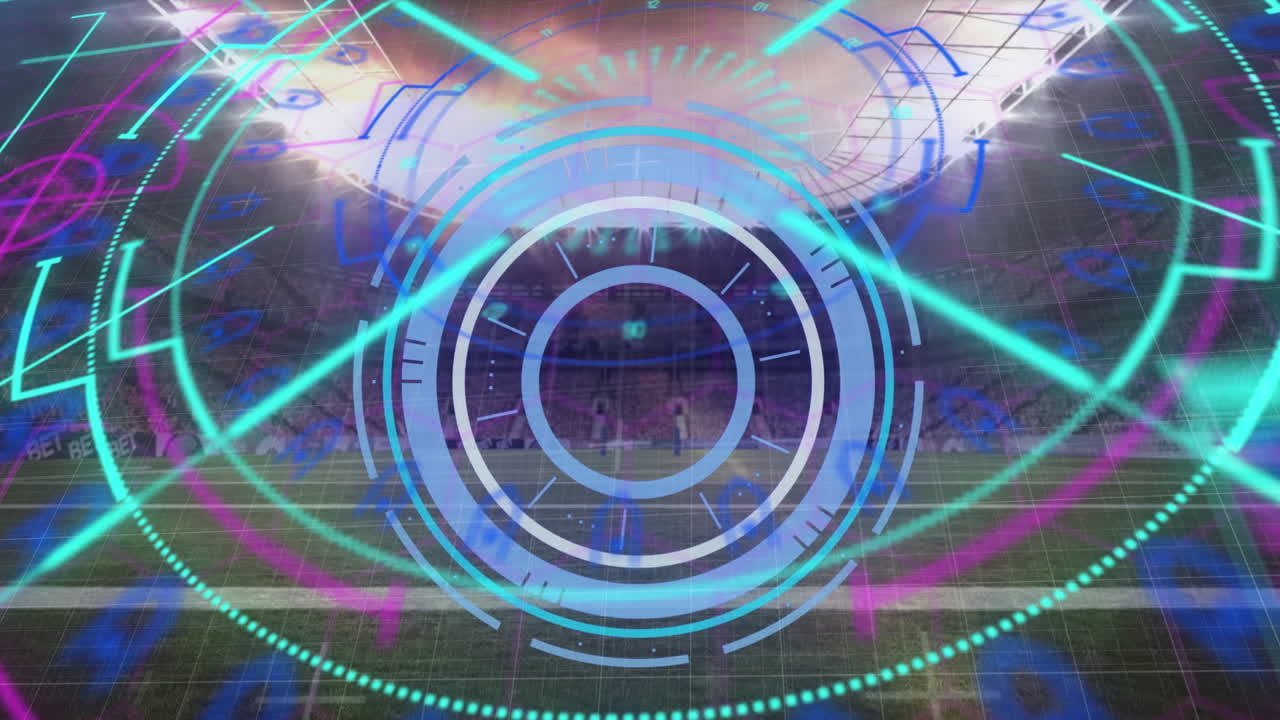 animación del sistema de seguridad rotativo sobre el estadio