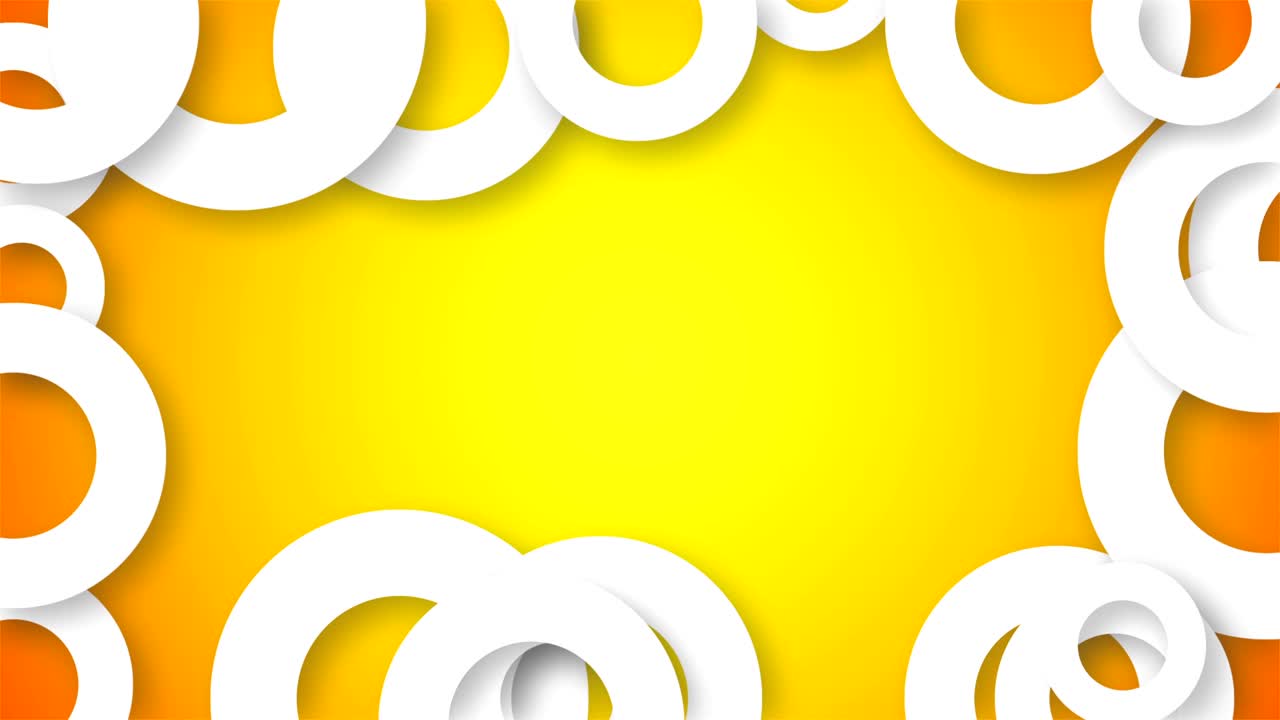 Paper rings abstract motion background with drop shadows on orange. 4k seamless looped motion graphic