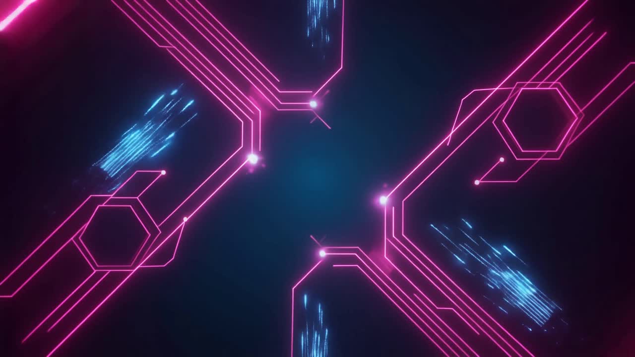 Circuito Stampato Digitale Futuristico con Linee Rosa Luminose