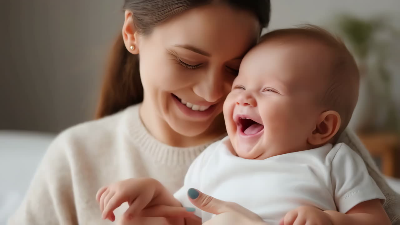 A mother bonding with her happy baby