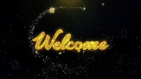 welcome text animation with fireworks