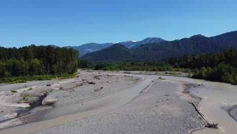 Drone-flying-above-the-Nooksack-River-in-the-North-Cascades,-Washington-State