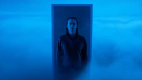 ethereal figure in blue fog