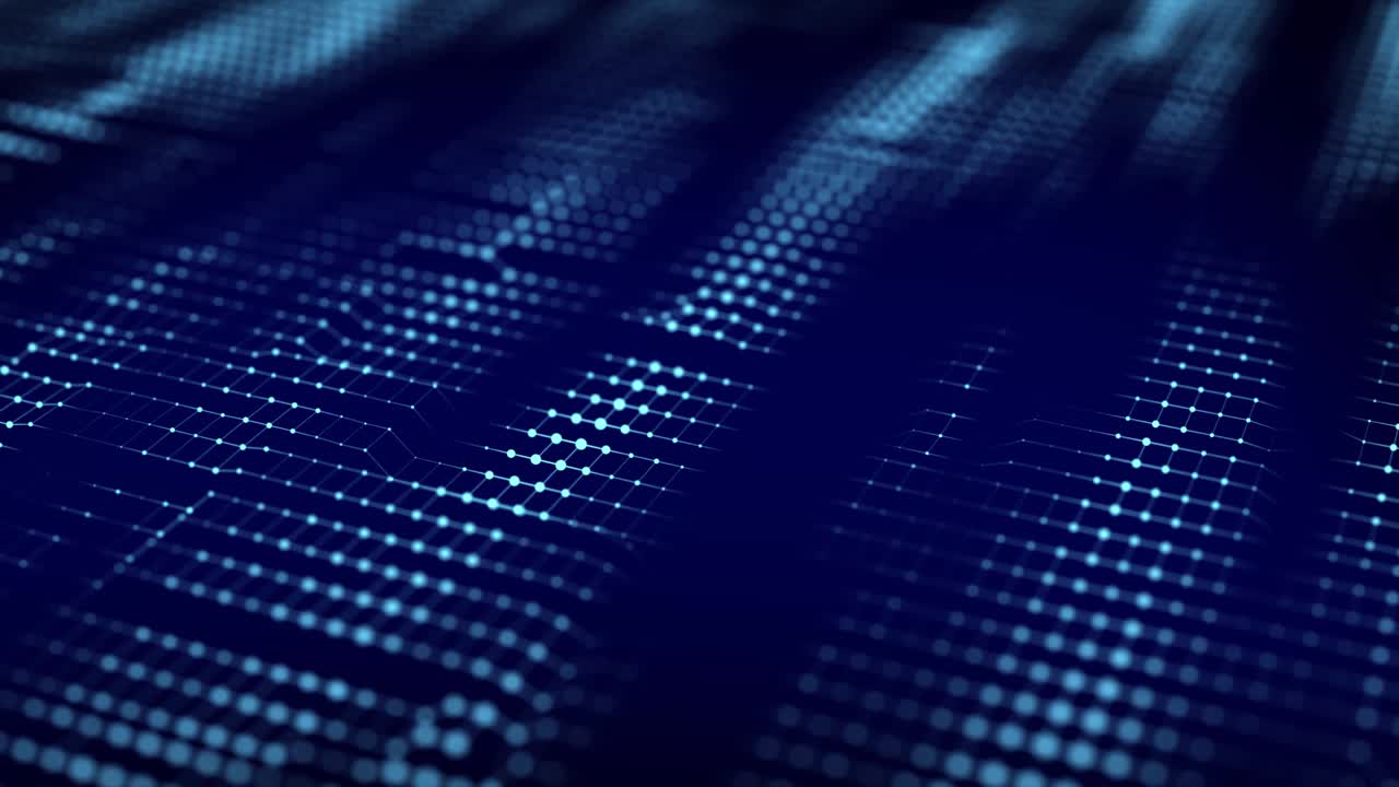 Digital blue background of particles. Abstract futuristic illustration. Big data visualization. Technology dynamic dots background. 3D rendering.