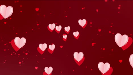 Animación-De-Iconos-De-Corazones-Blancos-Y-Rojos-Moviéndose-Sobre-Fondo-Rojo