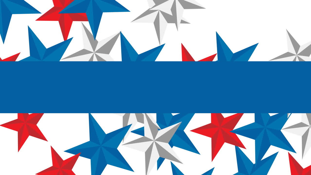 Animation of stars and blue stripe with copy space on white background