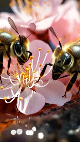 bees collecting nectar from cherry blossoms during springtime