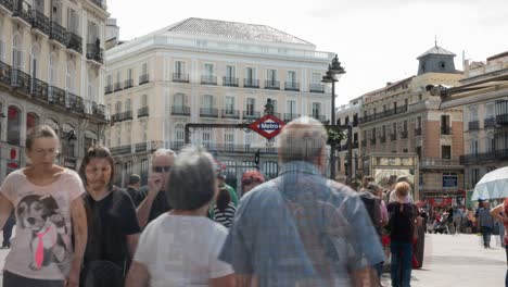 famous sol square in madrid, spain. time lapse