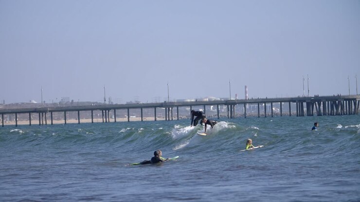 Surfers Riding Waves in LA