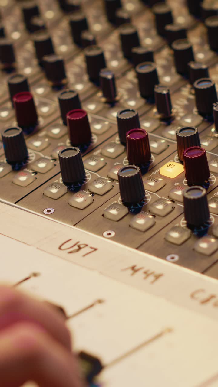 Hand Operating Sound Mixing Console in a Recording Studio