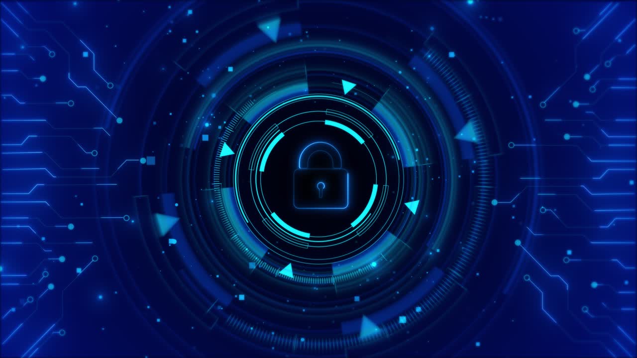 Privacy cyber space cybersecurity big data protection concept video circle hud padlock binary