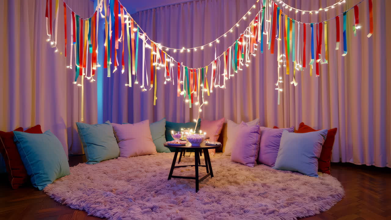 Cozy Celebration Area with Festive Decorations