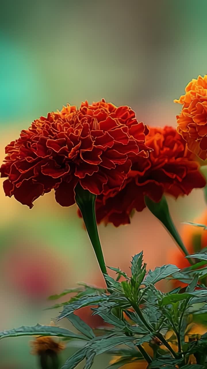 Flores Vibrantes de Calêndula Capturadas em um Cenário de Jardim Exuberante, Exibindo Cores Vívidas e Detalhes Intrincados das Pétalas Contra um Fundo Suave
