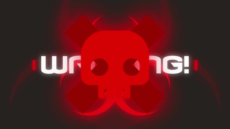 Animation of warning text over warning sign on black background