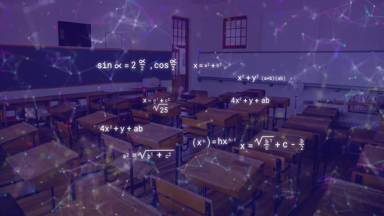수학적 방정식의 애니메이션과 빈 교실에서 연결 네트워크