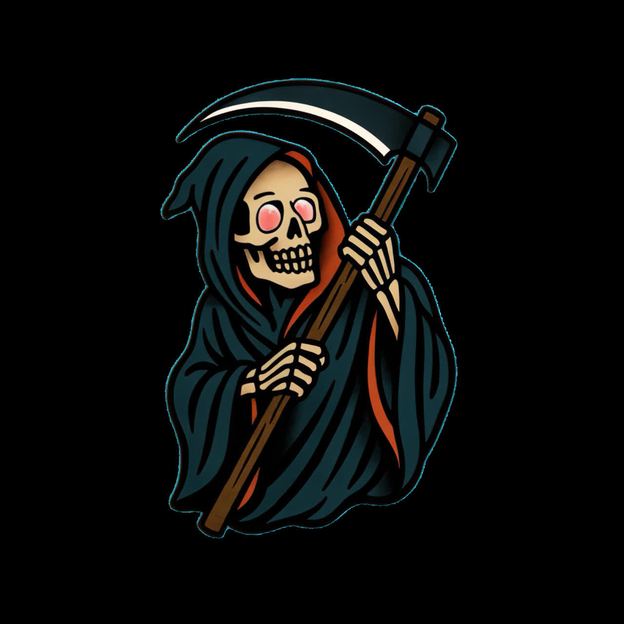 Grim reaper cartoon illustration animation isolated asset, transparent 4K video, alpha channel