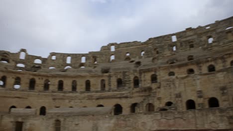 Famous-Archeological-Landmark-Of-El-Jem-Amphitheater-In-Tunisia---panning-shot