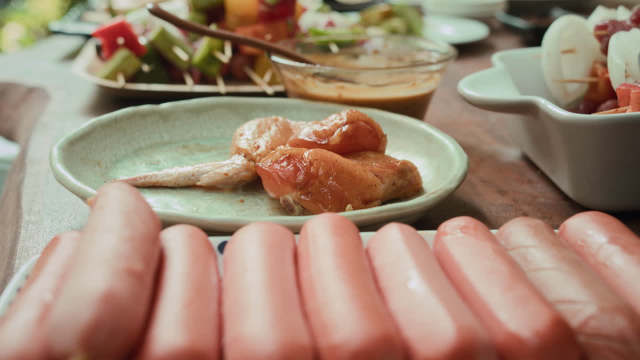 Snacks and Vegetables Prepared for Barbecue Party Outdoors