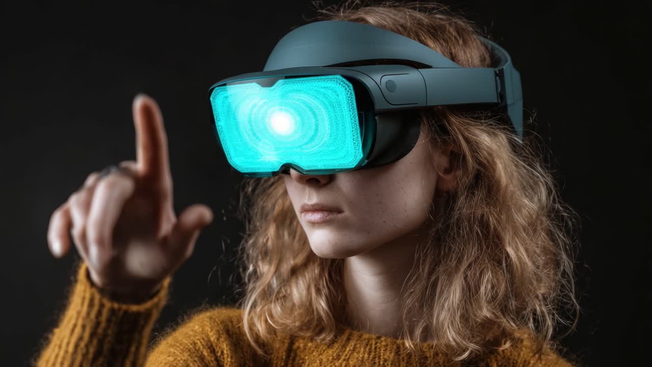 Esplorando la realtà virtuale: Un individuo concentrato interagisce con tecnologia avanzata attraverso un visore VR immersivo, migliorando l'interazione e l'esperienza.