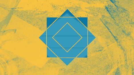 animatie van een blauw patroon dat op een verontruste gele achtergrond beweegt