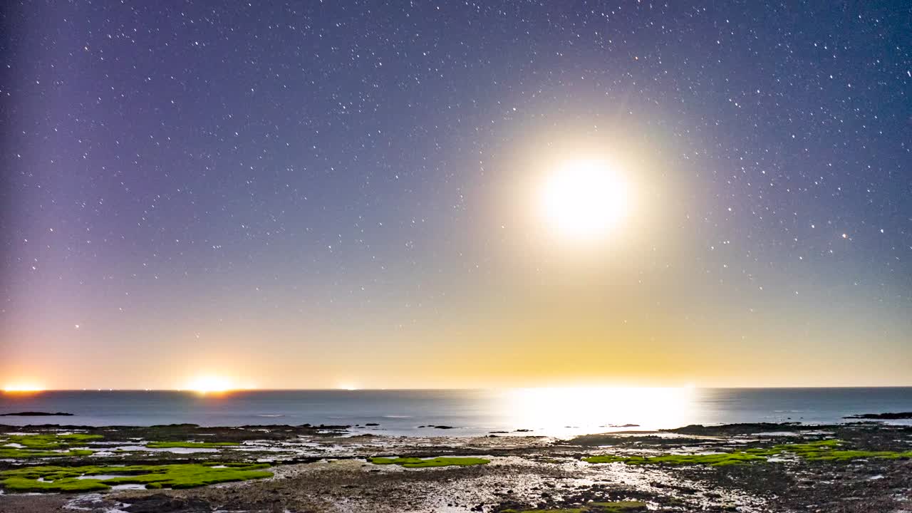 Starry Night Seascape with Full Moon