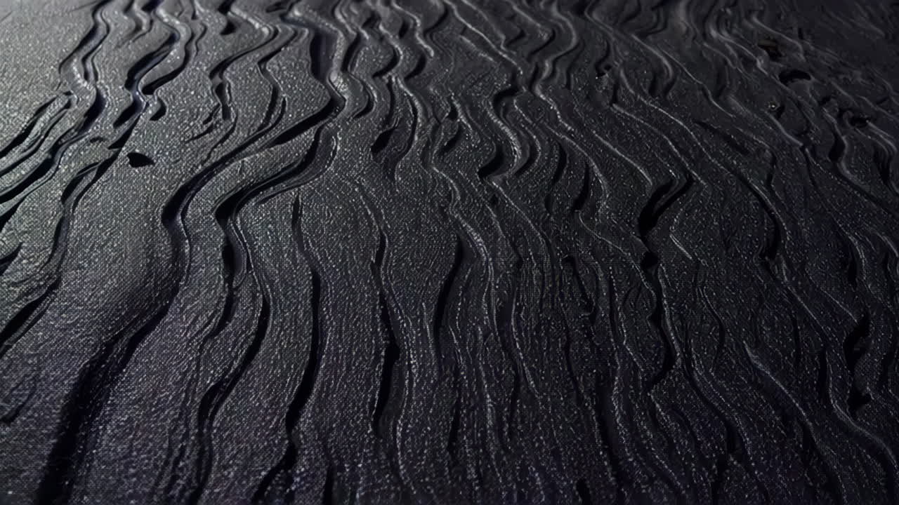 Aerial View of Black Sand Beach with Wave Patterns