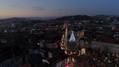 city christmas holiday street decorated aerial view