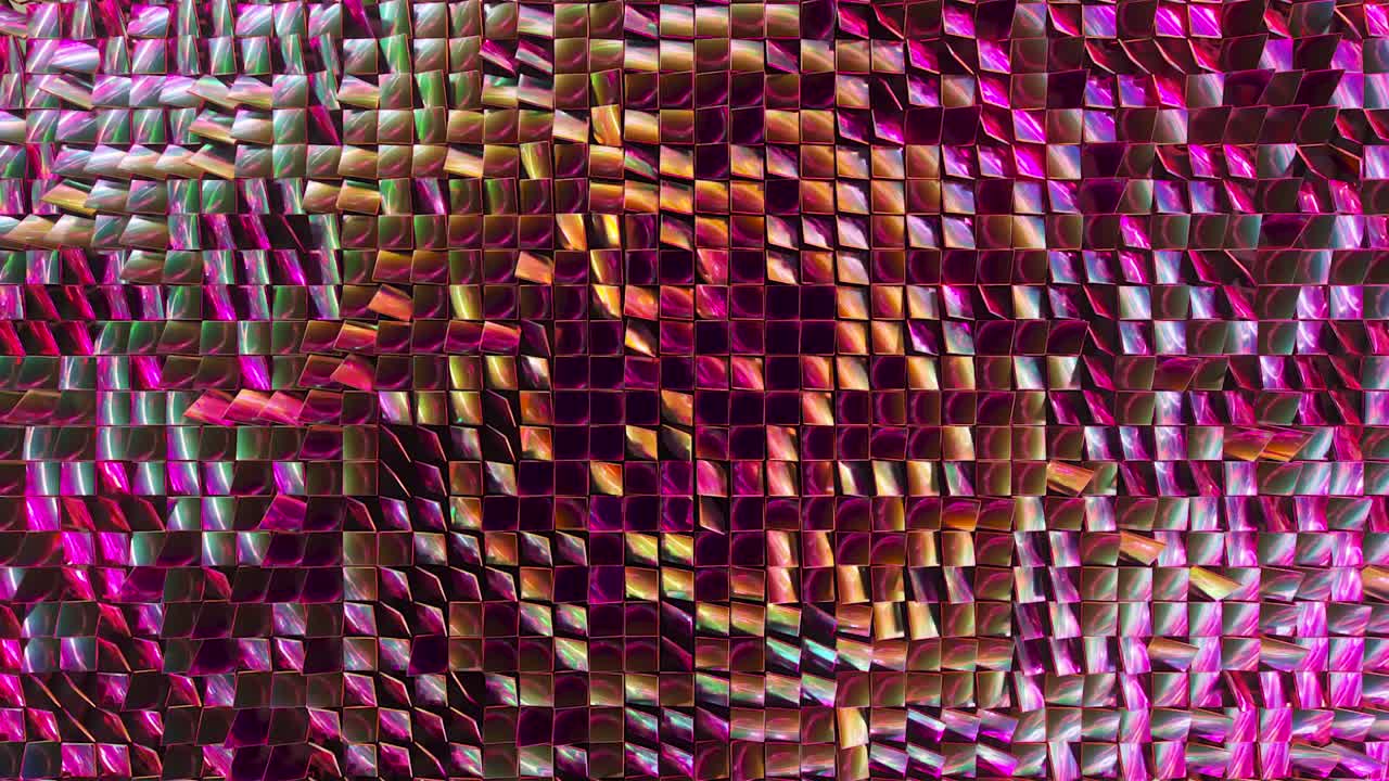 fondo abstracto de cubos holográficos reflectantes que crean una superficie de onda. iluminación de neón moderna, fondo de moda. animación en 3d de un bucle sin costuras