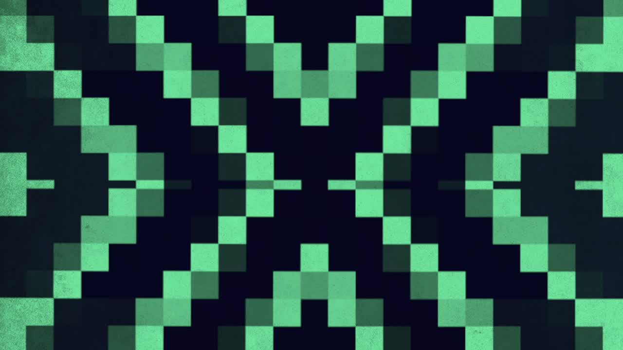 A graphic design project featuring a zigzag pattern composed of alternating black and green squares. The squares are neatly aligned in a visually striking and organized layout