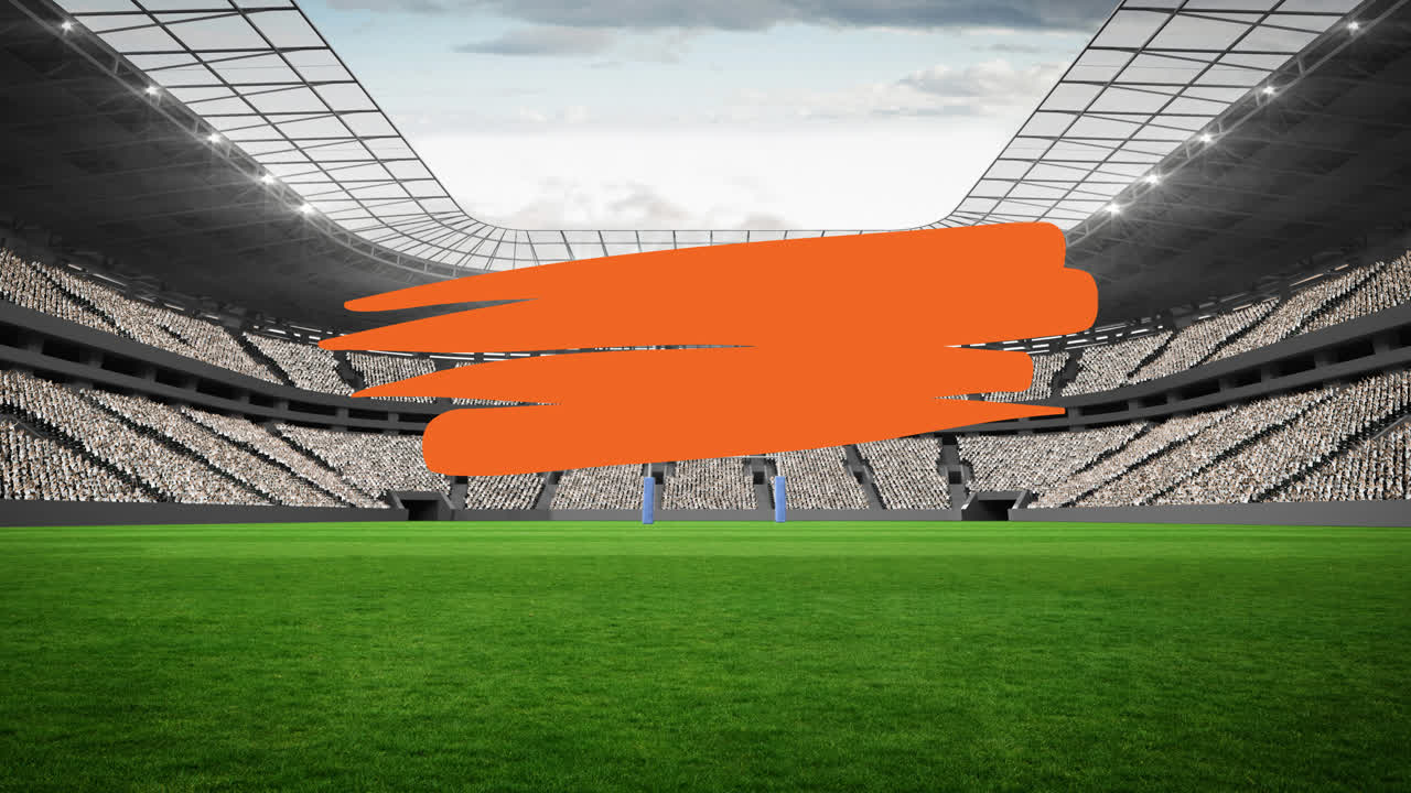 스포츠 경기장 위의 복사 공간과 함께 오렌지색 스키글의 애니메이션