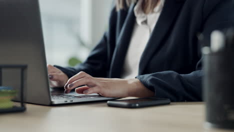 hands, person and keyboard typing on laptop