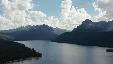 drone footage of redfish lake and sawtooth mountains in idaho