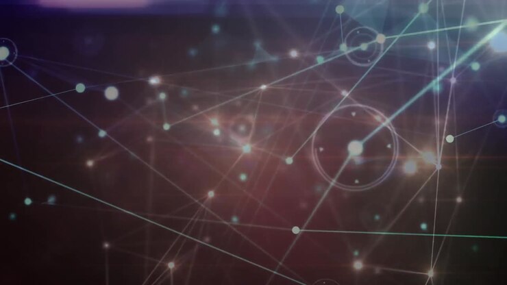 Animation of network of connections with spots on blue background