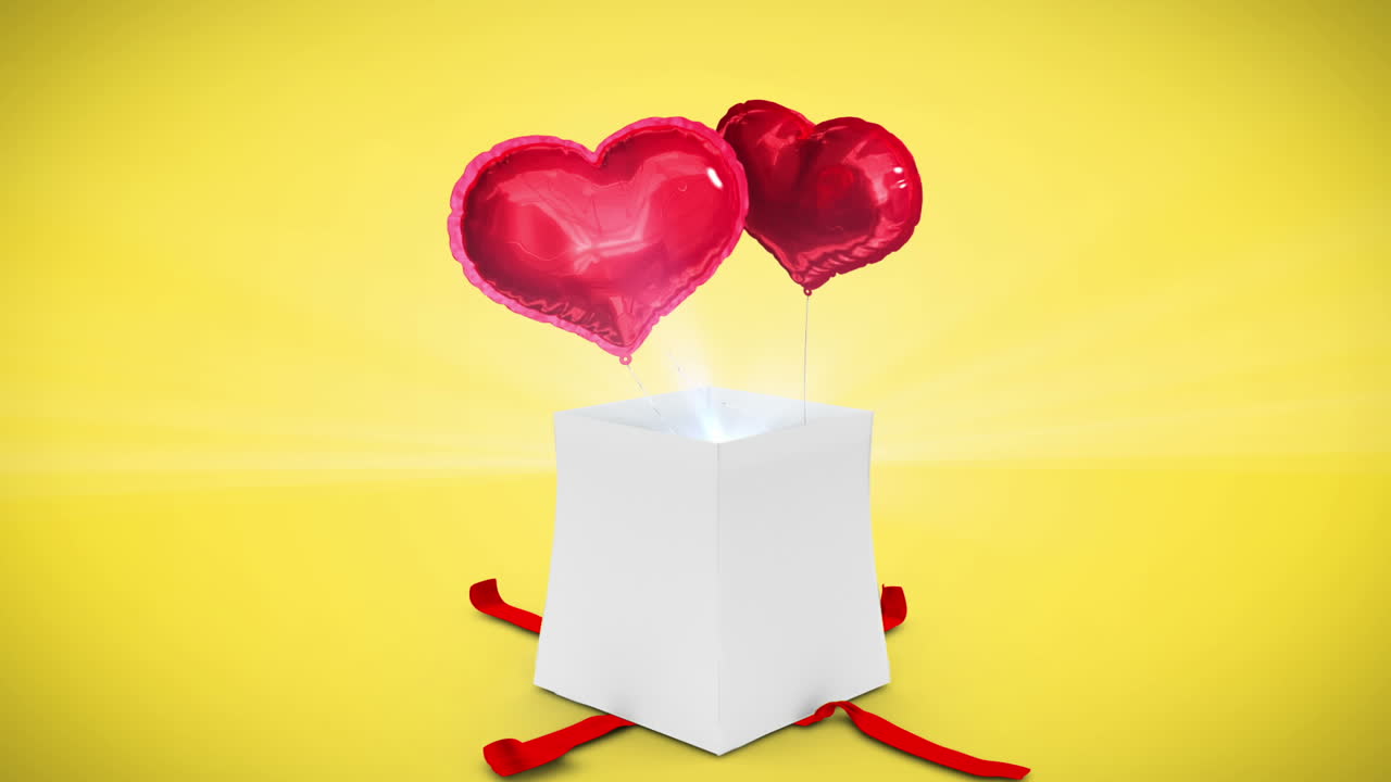 Animación digital de un regalo de cumpleaños explotando y revelando un corazón