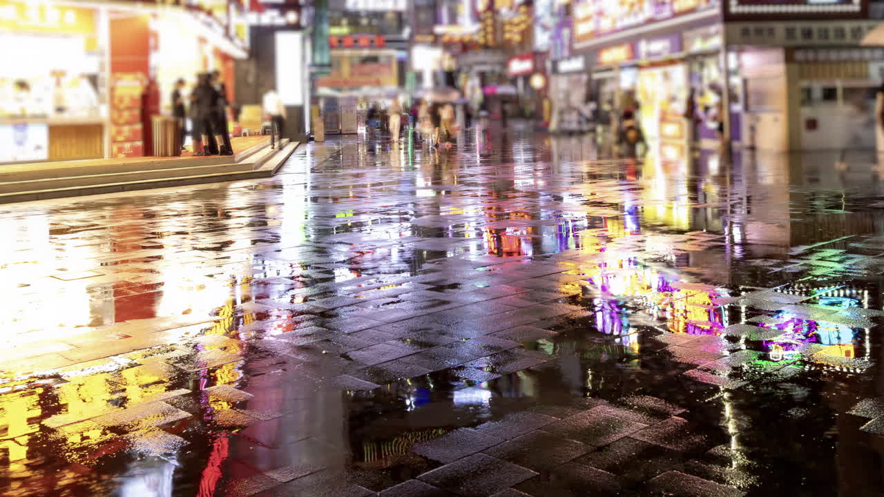 Chongqing cyberpunk city neon street scene in the rain at night